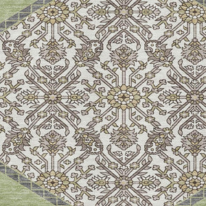 HomeRoots 9' X 12' Artichoke Green Beige Gray Oriental Rug - Washable, UV Protected, Pet & Kid Friendly Design 679323