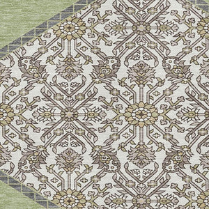 HomeRoots 10' X 14' Artichoke Green Beige Gray Area Rug – Washable, UV-Protected, Ideal for Busy Homes 679324