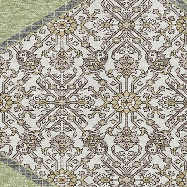 HomeRoots 10' X 14' Artichoke Green Beige Gray Area Rug – Washable, UV-Protected, Ideal for Busy Homes 679324
