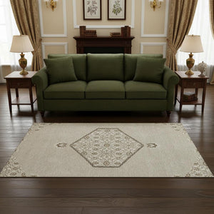 HomeRoots 5' X 8' Beige Ivory Brown Oriental Washable Area Rug with UV Protection for Busy Households 679326