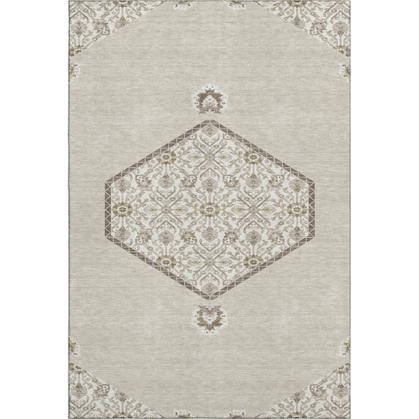 HomeRoots 5' X 8' Beige Ivory Brown Oriental Washable Area Rug with UV Protection for Busy Households 679326