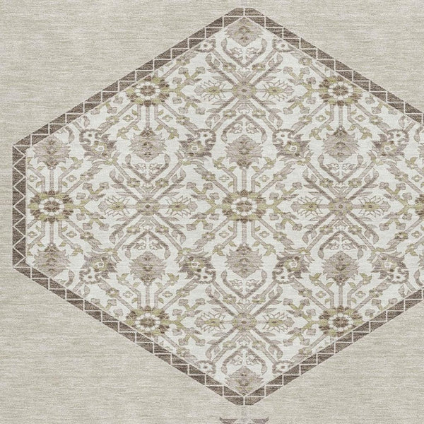 HomeRoots 5' X 8' Beige Ivory Brown Oriental Washable Area Rug with UV Protection for Busy Households 679326