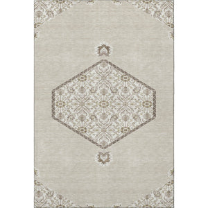 HomeRoots 5' X 8' Beige Ivory Brown Oriental Washable Area Rug with UV Protection for Busy Households 679326