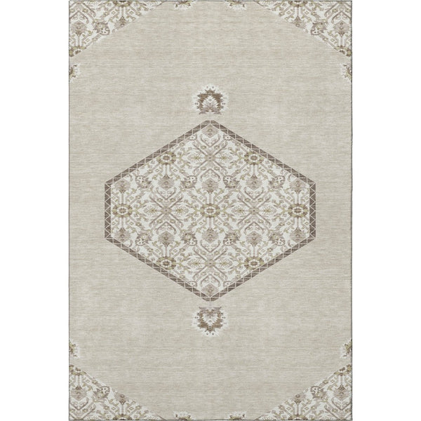 HomeRoots 5' X 8' Beige Ivory Brown Oriental Washable Area Rug with UV Protection for Busy Households 679326