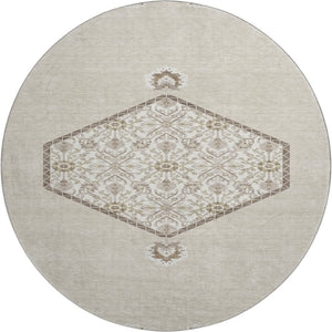 HomeRoots 8' Beige Ivory and Brown Oriental Round Rug - Washable, UV Protected, Perfect for Busy Homes 679327