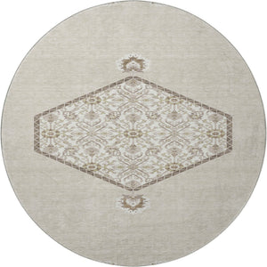 HomeRoots 8' Beige Ivory and Brown Oriental Round Rug - Washable, UV Protected, Perfect for Busy Homes 679327