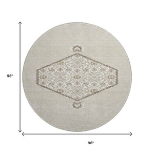 HomeRoots 8' Beige Ivory and Brown Oriental Round Rug - Washable, UV Protected, Perfect for Busy Homes 679327