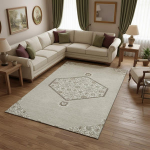 HomeRoots 8' X 10' Elegant Beige and Brown Oriental Washable Area Rug with UV Protection for Busy Homes 679328