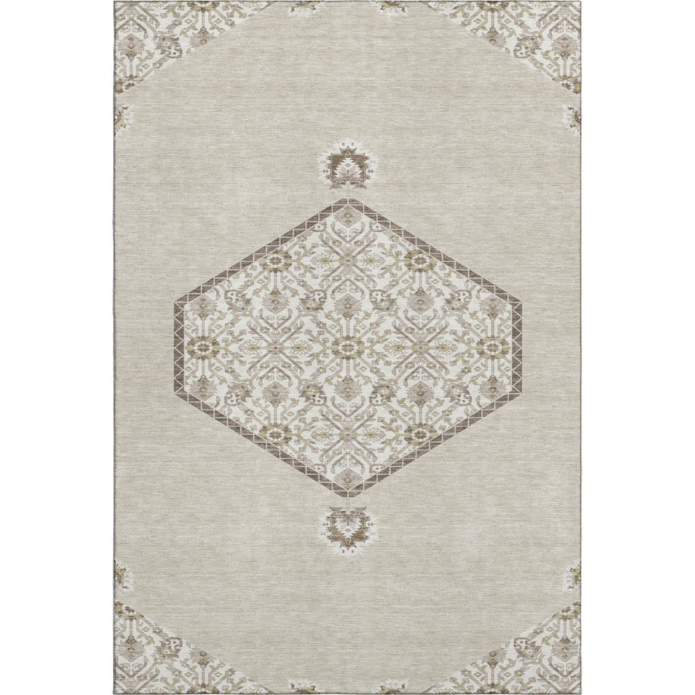HomeRoots 9' X 12' Stylish Beige, Ivory & Brown Oriental Washable Area Rug - UV Protection & Stain Resistant! 679329