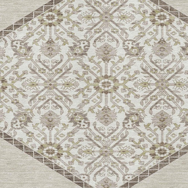 HomeRoots 9' X 12' Stylish Beige, Ivory & Brown Oriental Washable Area Rug - UV Protection & Stain Resistant! 679329