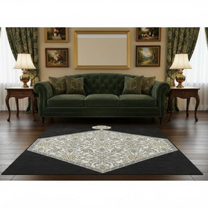 HomeRoots 5' X 8' Elegant Black Ivory Gold Oriental Washable Rug with UV Protection for Homes with Kids & Pets 679332