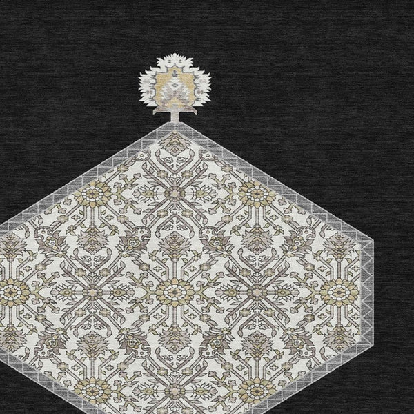 HomeRoots 5' X 8' Elegant Black Ivory Gold Oriental Washable Rug with UV Protection for Homes with Kids & Pets 679332