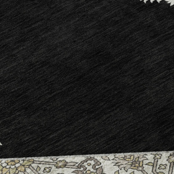 HomeRoots 8' Elegant Black Ivory & Gold Oriental Washable Round Rug with Stain Resistance & UV Protection 679333