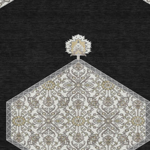 HomeRoots 8' X 10' Washable Black Ivory Gold Oriental Area Rug with UV Protection for Busy Homes & Elegance 679334