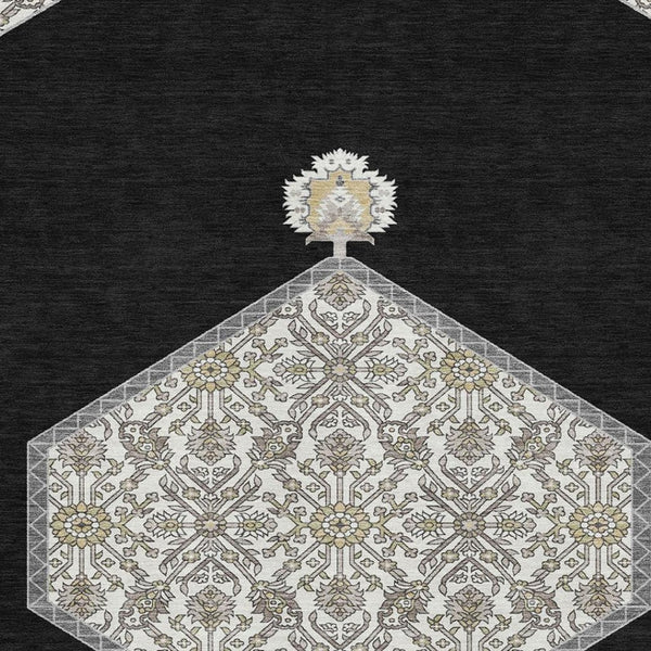 HomeRoots 8' X 10' Washable Black Ivory Gold Oriental Area Rug with UV Protection for Busy Homes & Elegance 679334