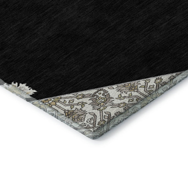 HomeRoots 9' X 12' Washable Black Ivory Gold Oriental Area Rug - UV Protection, Stain Resistant & Stylish Design 679335
