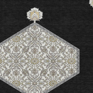 HomeRoots 9' X 12' Washable Black Ivory Gold Oriental Area Rug - UV Protection, Stain Resistant & Stylish Design 679335