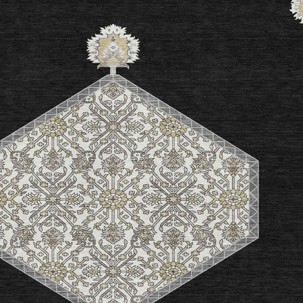 HomeRoots 9' X 12' Washable Black Ivory Gold Oriental Area Rug - UV Protection, Stain Resistant & Stylish Design 679335