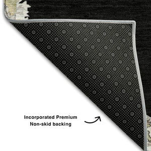 HomeRoots 10' X 14' Elegant Black, Ivory & Gold Oriental Washable Area Rug with UV Protection for Homes 679336