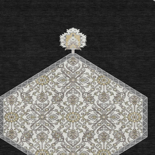 HomeRoots 10' X 14' Elegant Black, Ivory & Gold Oriental Washable Area Rug with UV Protection for Homes 679336
