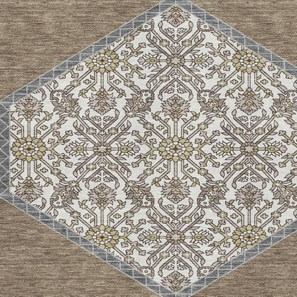 HomeRoots 5' X 8' Washable Oriental Area Rug in Brown, Beige, Gray - Stylish, Durable, UV Protected & Easy Care 679338