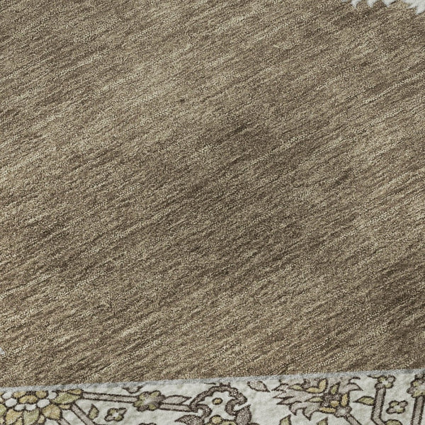 HomeRoots 8' Brown Beige and Gray Oriental Washable Round Rug - Durable, UV Protected, and Easy Care Design! 679339