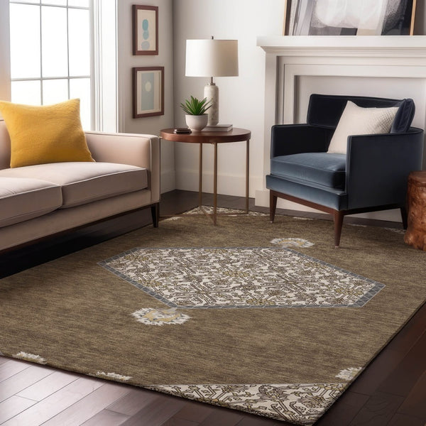 HomeRoots 8' X 10' Brown Beige Gray Oriental Washable Area Rug - Durable, Stylish, UV-Resistant for Homes 679340