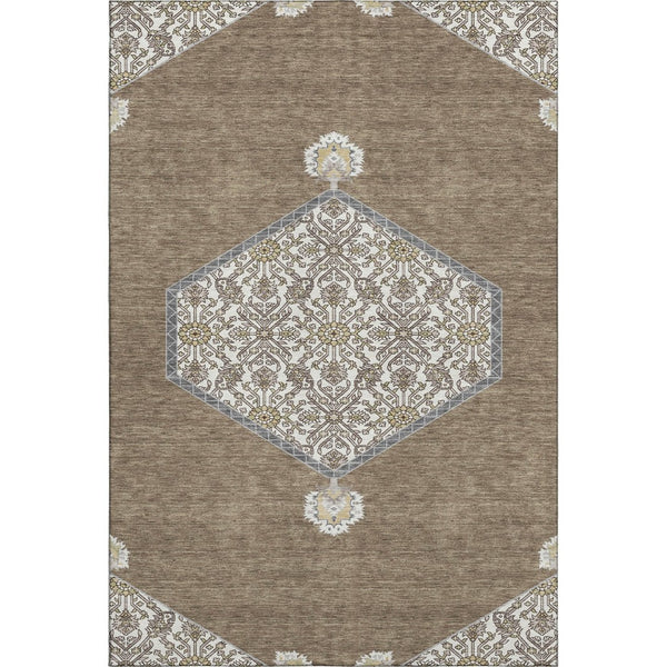 HomeRoots 8' X 10' Brown Beige Gray Oriental Washable Area Rug - Durable, Stylish, UV-Resistant for Homes 679340