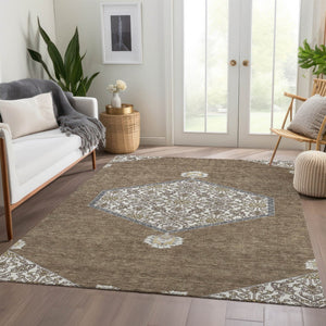 HomeRoots 8' X 10' Brown Beige Gray Oriental Washable Area Rug - Durable, Stylish, UV-Resistant for Homes 679340