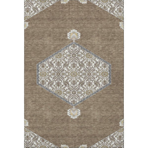 HomeRoots 8' X 10' Brown Beige Gray Oriental Washable Area Rug - Durable, Stylish, UV-Resistant for Homes 679340