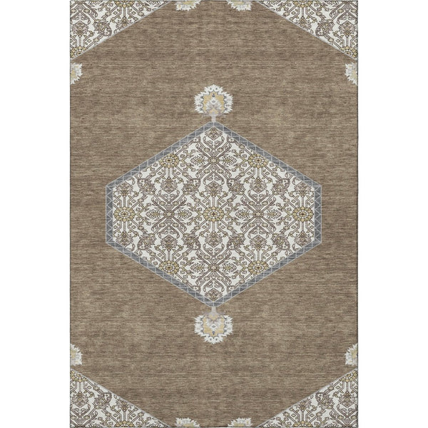 HomeRoots 8' X 10' Brown Beige Gray Oriental Washable Area Rug - Durable, Stylish, UV-Resistant for Homes 679340