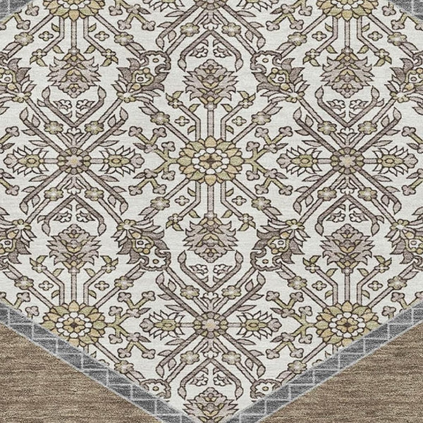 HomeRoots 9' X 12' Brown Beige and Gray Oriental Area Rug - Durable, Washable, UV-Protected for High-Traffic Homes 679341