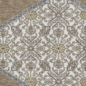 HomeRoots 10' Washable Brown Beige and Gray Oriental Area Rug with UV Protection for Family-Friendly Spaces 679342