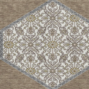 HomeRoots 10' Washable Brown Beige and Gray Oriental Area Rug with UV Protection for Family-Friendly Spaces 679342