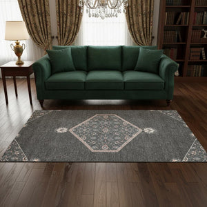 HomeRoots 5' X 8' Charcoal Gray & Ivory Oriental Area Rug - UV Protected, Stain Resistant, Durable Design 679344