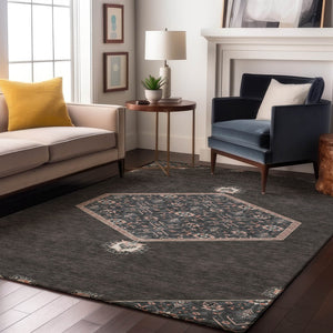 HomeRoots 5' X 8' Charcoal Gray & Ivory Oriental Area Rug - UV Protected, Stain Resistant, Durable Design 679344
