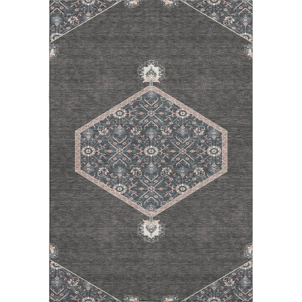 HomeRoots 5' X 8' Charcoal Gray & Ivory Oriental Area Rug - UV Protected, Stain Resistant, Durable Design 679344