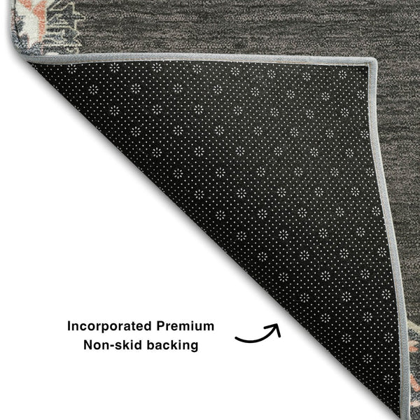 HomeRoots 5' X 8' Charcoal Gray & Ivory Oriental Area Rug - UV Protected, Stain Resistant, Durable Design 679344