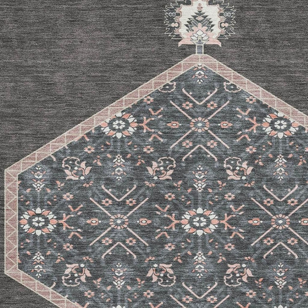 HomeRoots 5' X 8' Charcoal Gray & Ivory Oriental Area Rug - UV Protected, Stain Resistant, Durable Design 679344