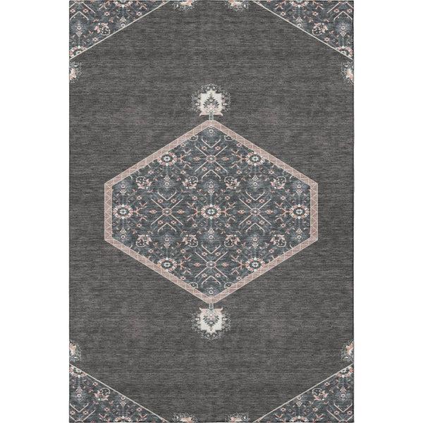 HomeRoots 5' X 8' Charcoal Gray & Ivory Oriental Area Rug - UV Protected, Stain Resistant, Durable Design 679344