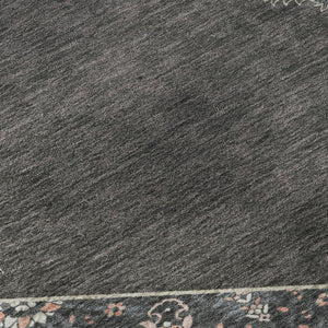 HomeRoots 8' Charcoal Gray & Ivory Oriental Round Rug - Durable, Washable, UV-Protected for High-Traffic Areas 679345