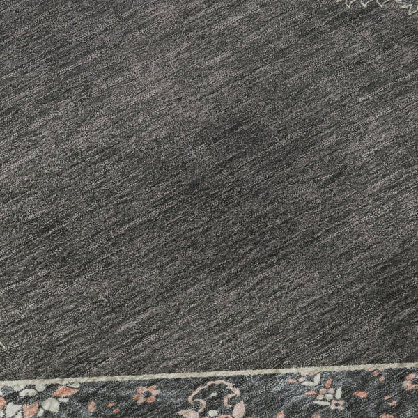 HomeRoots 8' Charcoal Gray & Ivory Oriental Round Rug - Durable, Washable, UV-Protected for High-Traffic Areas 679345