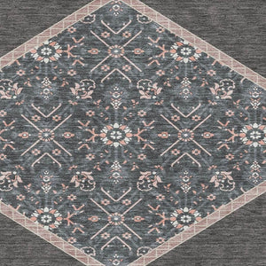 HomeRoots 8' X 10' Charcoal Gray & Ivory Oriental Area Rug – Durable, Washable, UV Protected for Every Home 679346