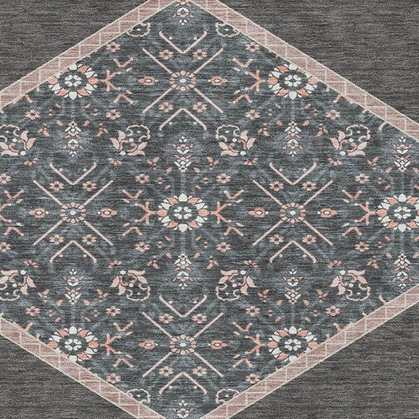 HomeRoots 8' X 10' Charcoal Gray & Ivory Oriental Area Rug – Durable, Washable, UV Protected for Every Home 679346