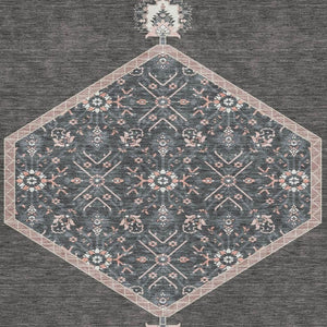 HomeRoots 8' X 10' Charcoal Gray & Ivory Oriental Area Rug – Durable, Washable, UV Protected for Every Home 679346