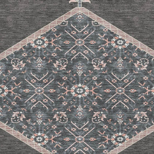 HomeRoots 9' X 12' Charcoal Gray & Ivory Oriental Area Rug - Stylish, Washable, UV Protected for High Traffic Spaces 679347