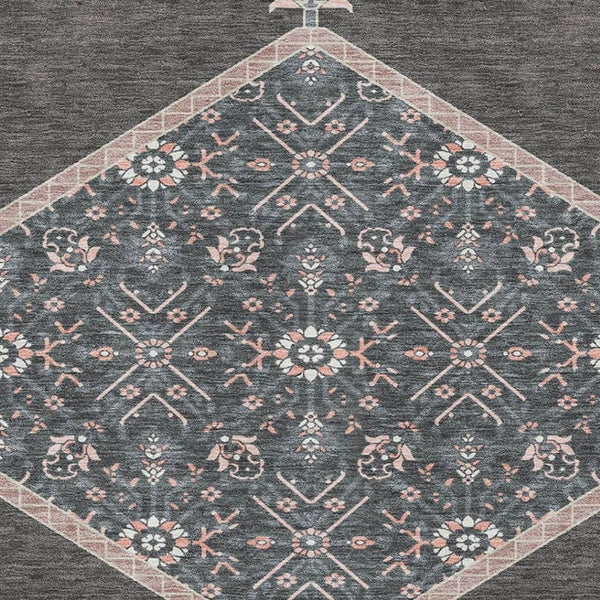 HomeRoots 9' X 12' Charcoal Gray & Ivory Oriental Area Rug - Stylish, Washable, UV Protected for High Traffic Spaces 679347