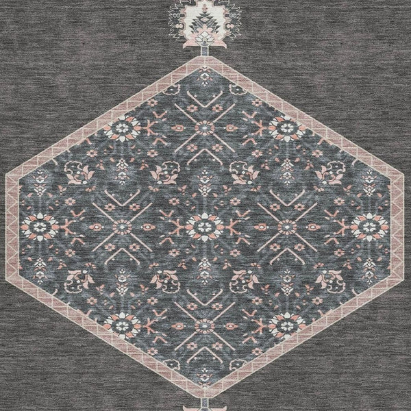 HomeRoots 9' X 12' Charcoal Gray & Ivory Oriental Area Rug - Stylish, Washable, UV Protected for High Traffic Spaces 679347