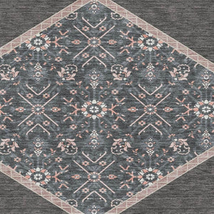 HomeRoots 10' Charcoal Gray & Ivory Oriental Washable Area Rug - Durable, Stain Resistant & UV Protected Design 679348