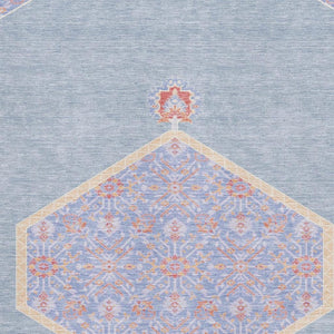 HomeRoots 5' X 8' Denim Blue Coral & Wheat Oriental Rug - Durable, Washable, UV Protected for Busy Homes 679350